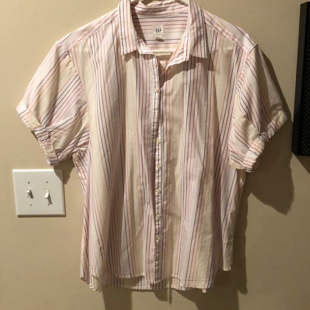 GAP multi-color striped short-sleeve button-down